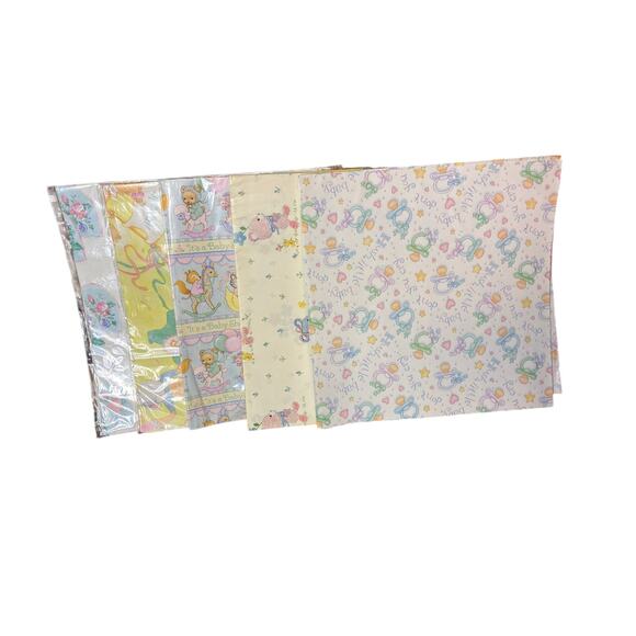 Vintage Baby Wrapping Paper Lot Hallmark Ambassador 1990s Sealed & Loose Sheets - Picture 1 of 8